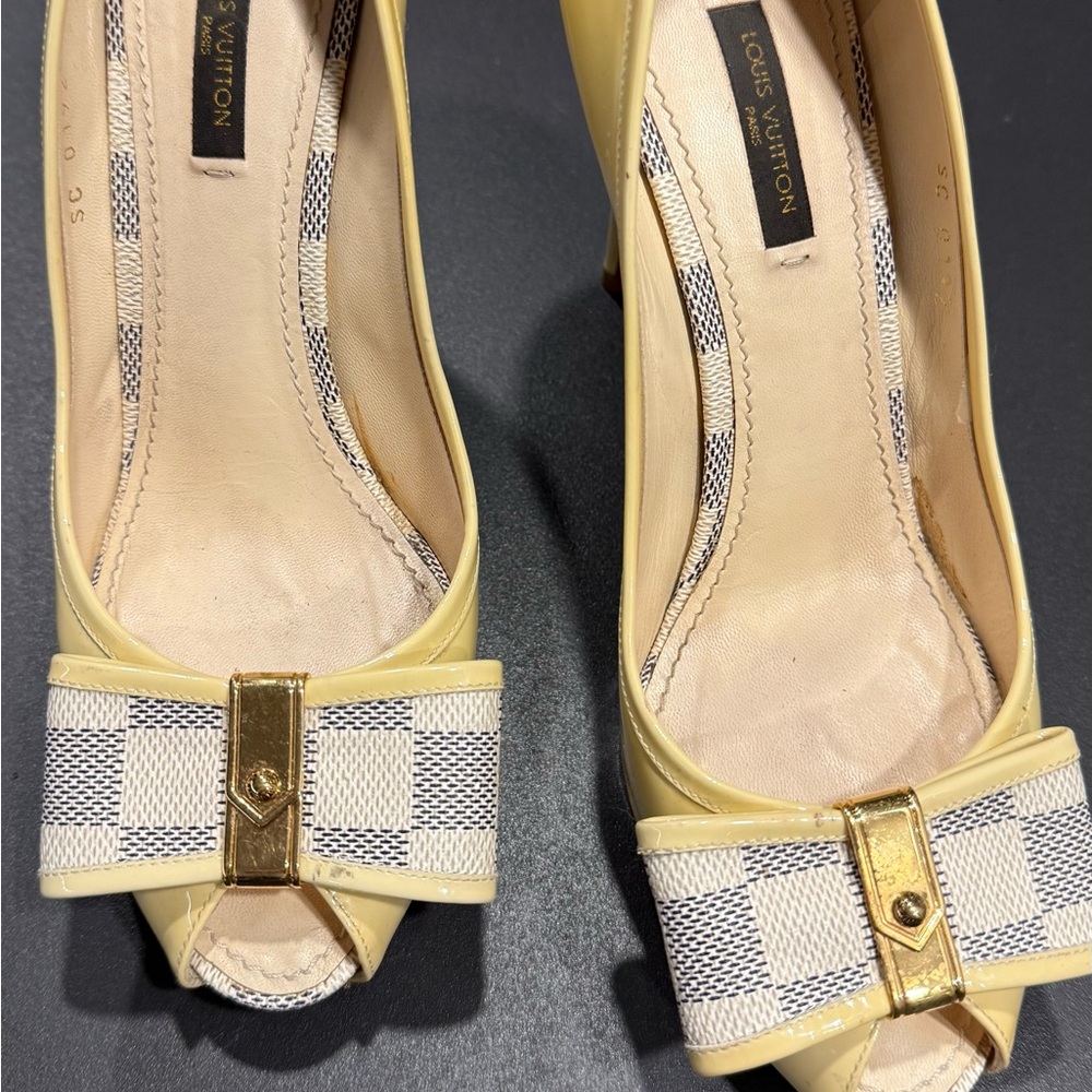 Louis Vuitton Yellow Peep-Toe Bow Pumps